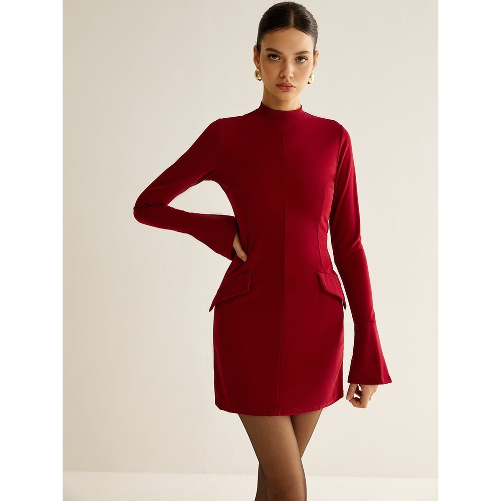 Commense‎ Burgundy Mock Neck Long Sleeve Mini Dress size S
